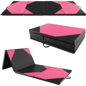 imageGoplus Folding Gymnastics Mat 10 x 4 x 2 Thick Tumbling Mats with PU Leather Hook ampamp Loop Fasteners Portable Handles 4Panel Exercise Mat for Home Gym Workouts YogaBlackRose