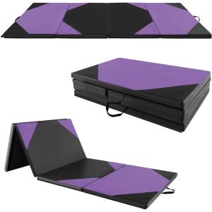 imageGoplus Folding Gymnastics Mat 10 x 4 x 2 Thick Tumbling Mats with PU Leather Hook ampamp Loop Fasteners Portable Handles 4Panel Exercise Mat for Home Gym Workouts YogaPurpleBlack