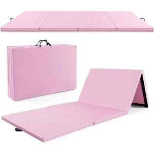 imageGoplus Folding Gymnastics Mat 10 x 4 x 2 Thick Tumbling Mats with PU Leather Hook ampamp Loop Fasteners Portable Handles 4Panel Exercise Mat for Home Gym Workouts YogaPink