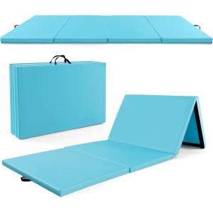 imageGoplus Folding Gymnastics Mat 10 x 4 x 2 Thick Tumbling Mats with PU Leather Hook ampamp Loop Fasteners Portable Handles 4Panel Exercise Mat for Home Gym Workouts YogaBaby Blue
