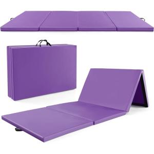 imageGoplus Folding Gymnastics Mat 10 x 4 x 2 Thick Tumbling Mats with PU Leather Hook ampamp Loop Fasteners Portable Handles 4Panel Exercise Mat for Home Gym Workouts YogaPurple