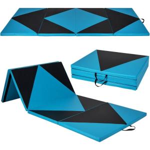 imageGoplus Folding Gymnastics Mat 10 x 4 x 2 Thick Tumbling Mats with PU Leather Hook ampamp Loop Fasteners Portable Handles 4Panel Exercise Mat for Home Gym Workouts YogaBlueBlack