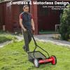 imageGoplus Manual Lawn Mower 16 Inch 5Blade WalkBehind Cordless Grass Cutter with 7 Gallon Removable Grass Collect Bag Adjustable Cutting Heights Push Reel Lawn Mower for Yard GardenRed