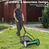 imageGoplus Manual Lawn Mower 16 Inch 5Blade WalkBehind Cordless Grass Cutter with 7 Gallon Removable Grass Collect Bag Adjustable Cutting Heights Push Reel Lawn Mower for Yard GardenGreen