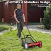 imageGoplus Manual Lawn Mower 16 Inch 5Blade WalkBehind Cordless Grass Cutter with 7 Gallon Removable Grass Collect Bag Adjustable Cutting Heights Push Reel Lawn Mower for Yard GardenRed