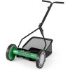 imageGoplus Manual Lawn Mower 16 Inch 5Blade WalkBehind Cordless Grass Cutter with 7 Gallon Removable Grass Collect Bag Adjustable Cutting Heights Push Reel Lawn Mower for Yard GardenGreen