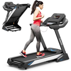 imageGoplus 475HP Folding Treadmill with 15 Auto Incline and APP Commercial Heavy Duty Superfit Treadmill with 20 Preset Programs Bluetooth Speaker Soft Drop System Pause Running Machine for Home