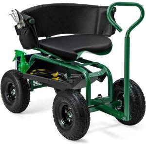 imageGoplus Garden Seat with Wheels Rolling Gardening Stool with Adjustable 360 Swivel Seat Tool Tray ampamp Storage Basket Extendable Handle Outdoor Gardening Scooter Garden Cart Workseat for SeniorsGreen