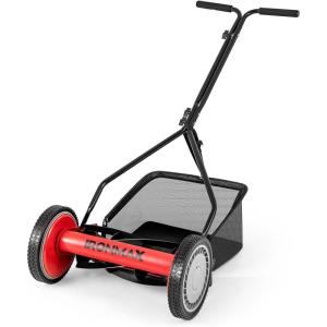 imageGoplus Manual Lawn Mower 16 Inch 5Blade WalkBehind Cordless Grass Cutter with 7 Gallon Removable Grass Collect Bag Adjustable Cutting Heights Push Reel Lawn Mower for Yard GardenRed
