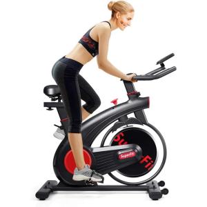imageGoplus Indoor Cycling Bike Silent Belt Drive Exercise Bike with Phone Holder Adjustable Seat LCD Monitor Stationary Bicycle for Home Gym Workout20 LBS Flywheel