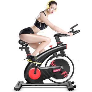 imageGoplus Indoor Cycling Bike Upright Stationary Exercise Bicycle with Resistance Adjustment ampamp Heart Rate Monitor Adjustable Workout Belt Dive Bike for HomeOfficeGym Black
