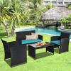 imageGoplus Rattan Patio Furniture Set 4 Pieces Outdoor Wicker Conversation Sofa and Table Set with Soft Cushions ampamp Tempered Glass Coffee Table for Balcony Garden Backyard TurquoiseTurquoise