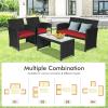 imageGoplus Rattan Patio Furniture Set 4 Pieces Outdoor Wicker Conversation Sofa and Table Set with Soft Cushions ampamp Tempered Glass Coffee Table for Balcony Garden Backyard TurquoiseRed
