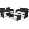 imageGoplus Rattan Patio Furniture Set 4 Pieces Outdoor Wicker Conversation Sofa and Table Set with Soft Cushions ampamp Tempered Glass Coffee Table for Balcony Garden Backyard TurquoiseWhiteblack Wicker