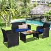 imageGoplus Rattan Patio Furniture Set 4 Pieces Outdoor Wicker Conversation Sofa and Table Set with Soft Cushions ampamp Tempered Glass Coffee Table for Balcony Garden Backyard TurquoiseBlue