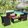 imageGoplus Rattan Patio Furniture Set 4 Pieces Outdoor Wicker Conversation Sofa and Table Set with Soft Cushions ampamp Tempered Glass Coffee Table for Balcony Garden Backyard TurquoiseRed