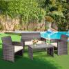 imageGoplus Rattan Patio Furniture Set 4 Pieces Outdoor Wicker Conversation Sofa and Table Set with Soft Cushions ampamp Tempered Glass Coffee Table for Balcony Garden Backyard TurquoiseBeigemixed Color Wicker