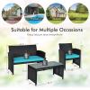 imageGoplus Rattan Patio Furniture Set 4 Pieces Outdoor Wicker Conversation Sofa and Table Set with Soft Cushions ampamp Tempered Glass Coffee Table for Balcony Garden Backyard TurquoiseTurquoise