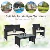 imageGoplus Rattan Patio Furniture Set 4 Pieces Outdoor Wicker Conversation Sofa and Table Set with Soft Cushions ampamp Tempered Glass Coffee Table for Balcony Garden Backyard TurquoiseWhiteblack Wicker