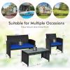 imageGoplus Rattan Patio Furniture Set 4 Pieces Outdoor Wicker Conversation Sofa and Table Set with Soft Cushions ampamp Tempered Glass Coffee Table for Balcony Garden Backyard TurquoiseBlue