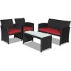 imageGoplus Rattan Patio Furniture Set 4 Pieces Outdoor Wicker Conversation Sofa and Table Set with Soft Cushions ampamp Tempered Glass Coffee Table for Balcony Garden Backyard TurquoiseRed