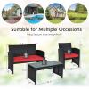 imageGoplus Rattan Patio Furniture Set 4 Pieces Outdoor Wicker Conversation Sofa and Table Set with Soft Cushions ampamp Tempered Glass Coffee Table for Balcony Garden Backyard TurquoiseRed