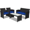 imageGoplus Rattan Patio Furniture Set 4 Pieces Outdoor Wicker Conversation Sofa and Table Set with Soft Cushions ampamp Tempered Glass Coffee Table for Balcony Garden Backyard TurquoiseBlue