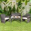 imageGoplus Rattan Patio Furniture Set 4 Pieces Outdoor Wicker Conversation Sofa and Table Set with Soft Cushions ampamp Tempered Glass Coffee Table for Balcony Garden Backyard TurquoiseBeigemixed Color Wicker