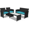 imageGoplus Rattan Patio Furniture Set 4 Pieces Outdoor Wicker Conversation Sofa and Table Set with Soft Cushions ampamp Tempered Glass Coffee Table for Balcony Garden Backyard TurquoiseTurquoise