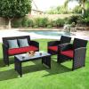 imageGoplus Rattan Patio Furniture Set 4 Pieces Outdoor Wicker Conversation Sofa and Table Set with Soft Cushions ampamp Tempered Glass Coffee Table for Balcony Garden Backyard TurquoiseRed