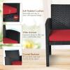 imageGoplus Rattan Patio Furniture Set 4 Pieces Outdoor Wicker Conversation Sofa and Table Set with Soft Cushions ampamp Tempered Glass Coffee Table for Balcony Garden Backyard TurquoiseRed