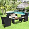imageGoplus Rattan Patio Furniture Set 4 Pieces Outdoor Wicker Conversation Sofa and Table Set with Soft Cushions ampamp Tempered Glass Coffee Table for Balcony Garden Backyard TurquoiseWhiteblack Wicker