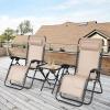 imageGoplus Zero Gravity Chair Set 3 Pieces Outdoor Lounge Chair Recliners wSide Table Headrest and Cup Holders Adjustable Folding Recliners and Table for Patio Yard Pool Beach BeigeBeige