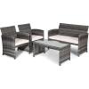 imageGoplus Rattan Patio Furniture Set 4 Pieces Outdoor Wicker Conversation Sofa and Table Set with Soft Cushions ampamp Tempered Glass Coffee Table for Balcony Garden Backyard TurquoiseBeigemixed Color Wicker