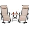 imageGoplus Zero Gravity Chair Set 3 Pieces Outdoor Lounge Chair Recliners wSide Table Headrest and Cup Holders Adjustable Folding Recliners and Table for Patio Yard Pool Beach BeigeBeige