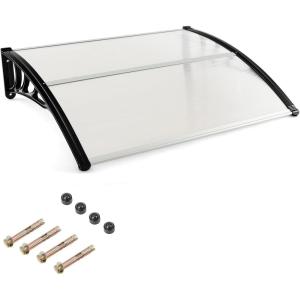 imageGoplus 48x40 Window Door Awning UPF 50 Polycarbonate Awnings Exterior with Rain Snow Sunlight ampamp UV Protection Overhead Awning for Door Entrance Patio ampamp PorchClear with Black Bracket