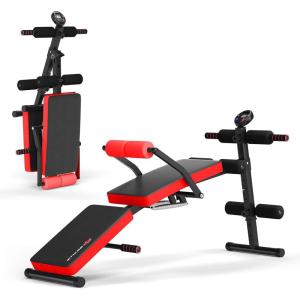 imageGoplus 6 in 1 Adjustable Sit Up Bench Foldable Utility Weight Bench wLCD Monitor FlatInclineDecline Exercise MultiPurpose Bench for Home Gym and OfficeRed