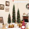 imageGoplus 3 4 5 PreLit Artificial Christmas Tree Set of 3 Slim Pencil Potted Xmas Tree with 423 Branch Tips 230 Warm White LED Lights 8 Modes Battery Operated Metal Bucket Office Home Decor