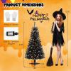 imageGoplus 45 FT PreLit Halloween Tree with 6 Lighting Modes with Spooky Music Sync Artificial Black Christmas Tree with 130 Orange Pumpkin ampamp White Ghost LED Lights 281 Branch Tips Home Decoration