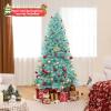 imageGoplus 6 FT Blue PreLit Christmas Tree Artificial Hinged Xmas Full Tree with 280 Warm White LED Lights 758 Lush Branch Tips Foldable Metal Stand for Seasonal Home Office DecorationBlue
