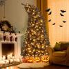 imageGoplus 7 FT PreLit Black Christmas Tree Artificial Halloween Tree with Bendable Top Section 1050 Branch Tips 340 Warm White LED Lights Metal Stand Hinged Xmas Tree for Office Home Decoration7FT