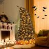 imageGoplus 7 FT PreLit Black Christmas Tree Artificial Halloween Tree with Bendable Top Section 1050 Branch Tips 340 Warm White LED Lights Metal Stand Hinged Xmas Tree for Office Home Decoration6ft