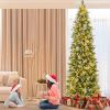 imageGoplus 9ft PreLit Pencil Christmas Tree Artificial Hinged Xmas Tree with 1228 Flocked Frosted Tips 470 WarmWhite LED Lights Metal Stand Fake Slim Christmas Trees for Office Home Decoration9ft  Prelit