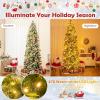 imageGoplus 9ft PreLit Pencil Christmas Tree Artificial Hinged Xmas Tree with 1228 Flocked Frosted Tips 470 WarmWhite LED Lights Metal Stand Fake Slim Christmas Trees for Office Home Decoration9ft  Prelit