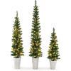 imageGoplus 3 4 5 PreLit Artificial Christmas Tree Set of 3 Slim Pencil Potted Xmas Tree with 423 Branch Tips 230 Warm White LED Lights 8 Modes Battery Operated Metal Bucket Office Home Decor