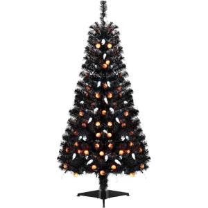 imageGoplus 45 FT PreLit Halloween Tree with 6 Lighting Modes with Spooky Music Sync Artificial Black Christmas Tree with 130 Orange Pumpkin ampamp White Ghost LED Lights 281 Branch Tips Home Decoration