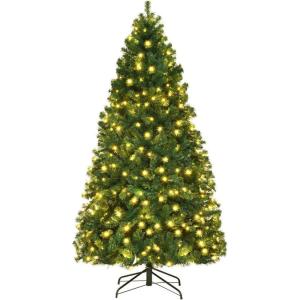 imageGoplus 6 FT Blue PreLit Christmas Tree Artificial Hinged Xmas Full Tree with 280 Warm White LED Lights 758 Lush Branch Tips Foldable Metal Stand for Seasonal Home Office DecorationGreen