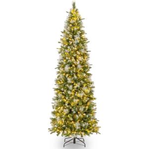 imageGoplus 9ft PreLit Pencil Christmas Tree Artificial Hinged Xmas Tree with 1228 Flocked Frosted Tips 470 WarmWhite LED Lights Metal Stand Fake Slim Christmas Trees for Office Home Decoration9ft  Prelit