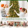 imageGoplus 12ft PreLit Artificial Christmas Tree Tall Hinged Xmas Tree with 360 Quick Power Connector 2125 Lush Branch Tips 800 Warm White LED Lights Metal Stand Home Office Holiday Decoration