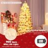 imageGoplus 7ft PreLit White Christmas Tree with Wheels Mobile Hinged Artificial Xmas Tree with 900 Warm White LED Lights 1880 Snow Flocked PVC ampamp PE Tips Rolling Metal Base for Home Office Decoration